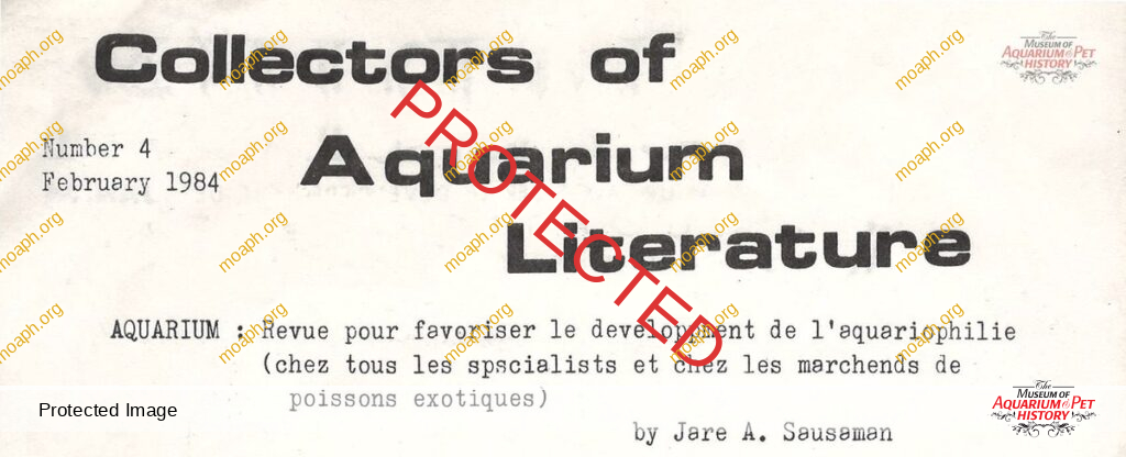 Collectors of Aquarium Literature-Number 4 February 1984
