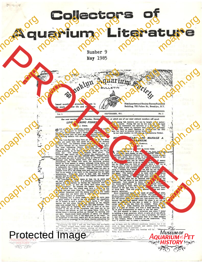 Collectors of Aquarium Literature - Number 9 May 1985