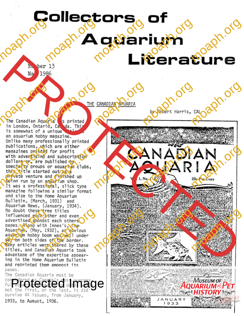 Collectors of Aquarium Literature - Number 13 May 1986
