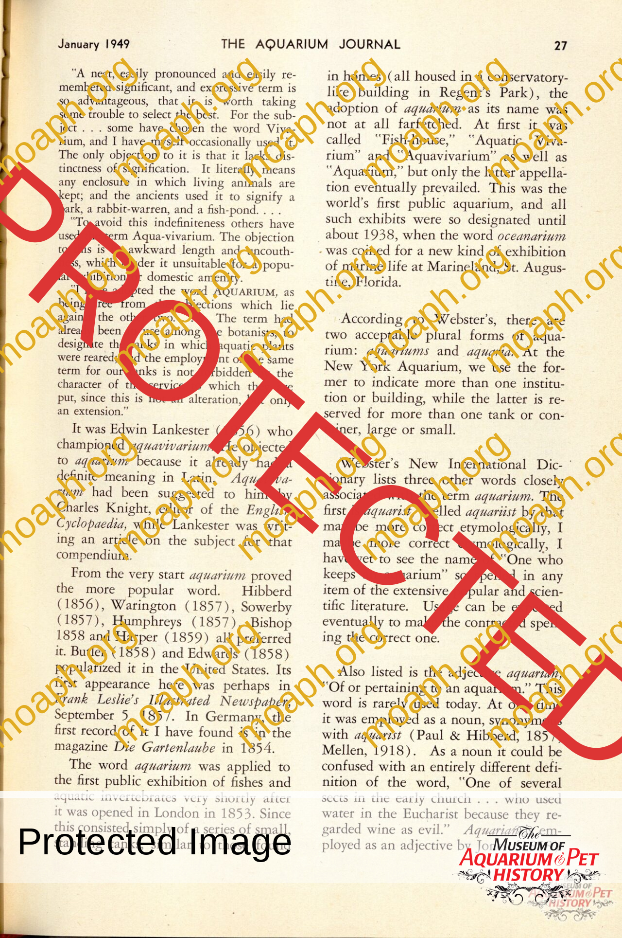 A Brief History of the Word “Aquarium” The Museum of Aquarium and Pet