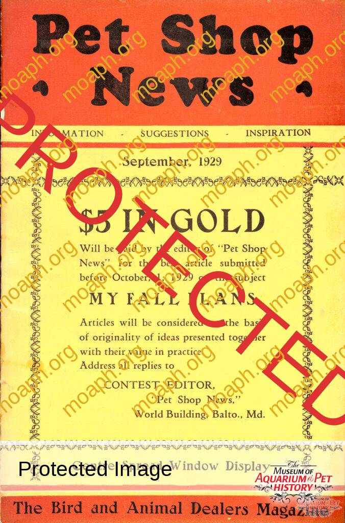 September 1929 Pet Shop News Magazine Cover