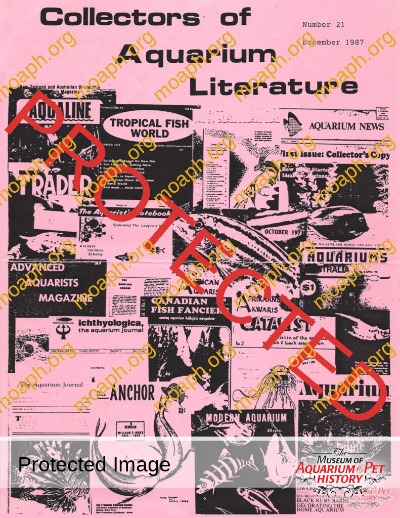 Collectors of Aquarium Literature - Number 21 December 1987