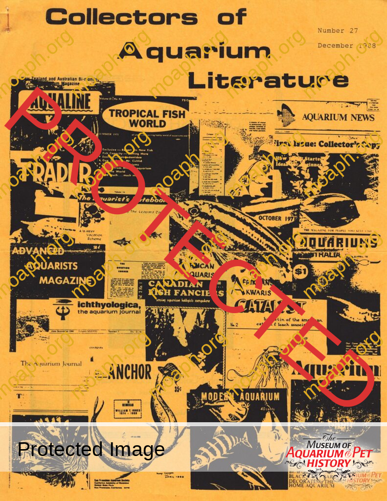 Collectors of Aquarium Literature - Number 27 December 1988