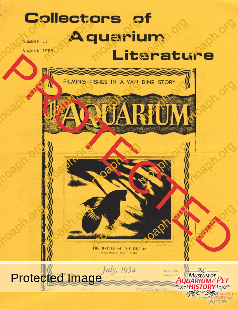 Collectors of Aquarium Literature - Number 31 August 1989