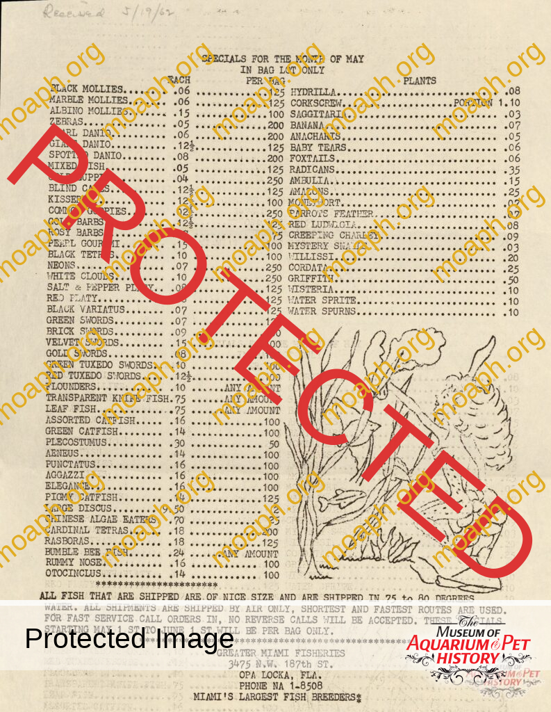 Greater Miami Fisheries 1962 Price List