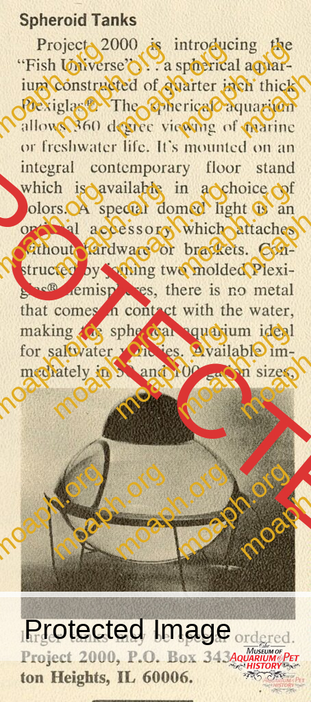 Project 2000 Spheroid Aquarium Ad - From the Publication of the "Trader", Florida Tropical Fish Industries