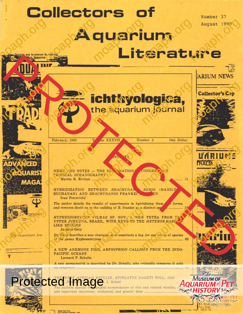 Collectors of Aquarium Literature - Number 37 August 1990