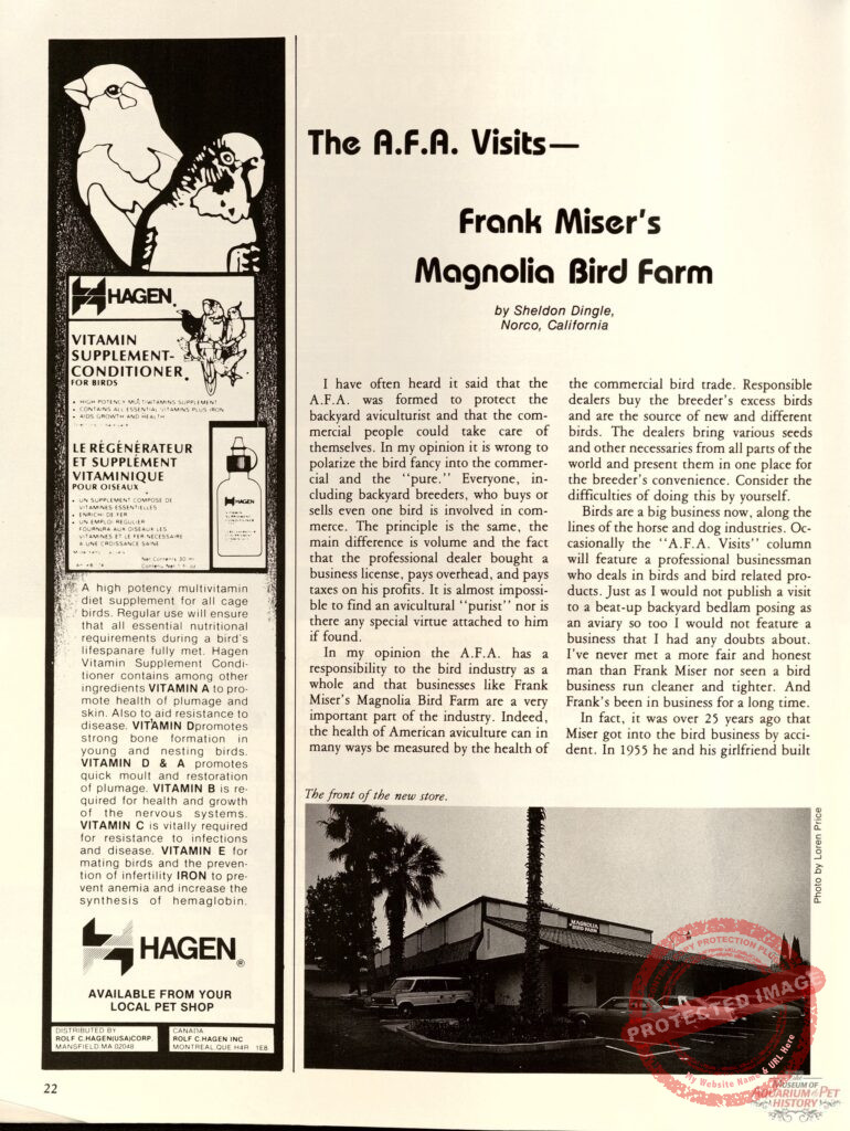 The A.F.A. Visits Frank Miser's Magnolia Bird Farm