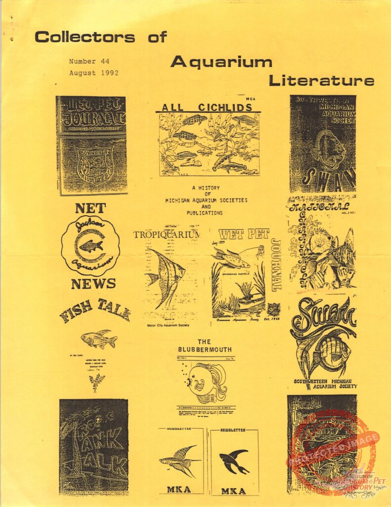 Collectors of Aquarium Literature - Number 44 August 1992