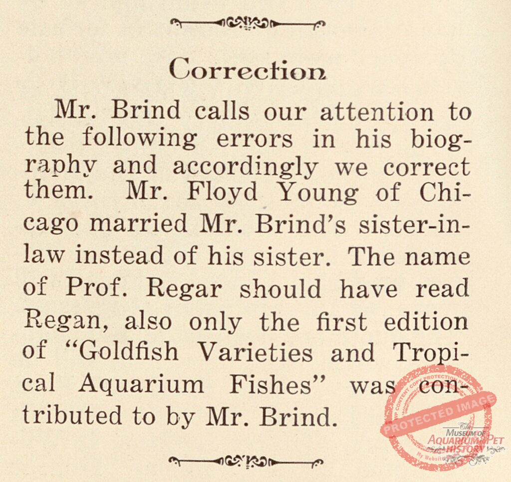 Correction by Mr. Brind to His Biography
