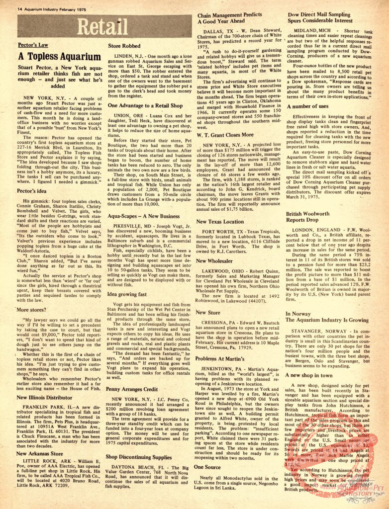 1975 Aquarium Industry Retail Update