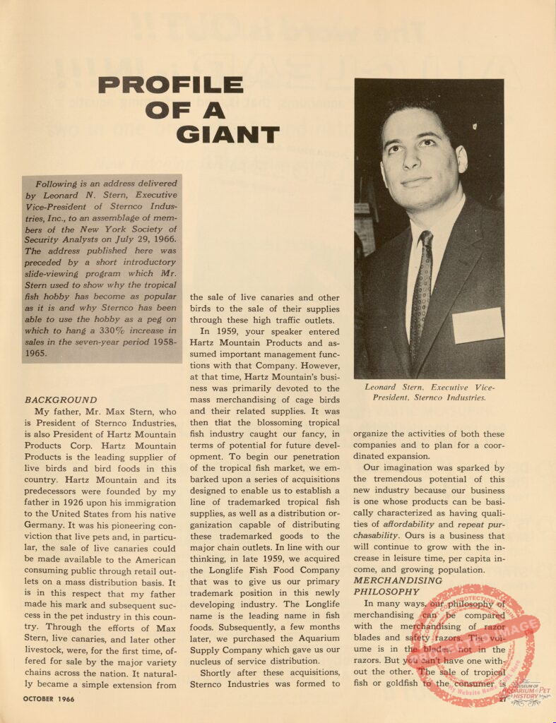 Profile of a Giant - Sternco 1966 Article